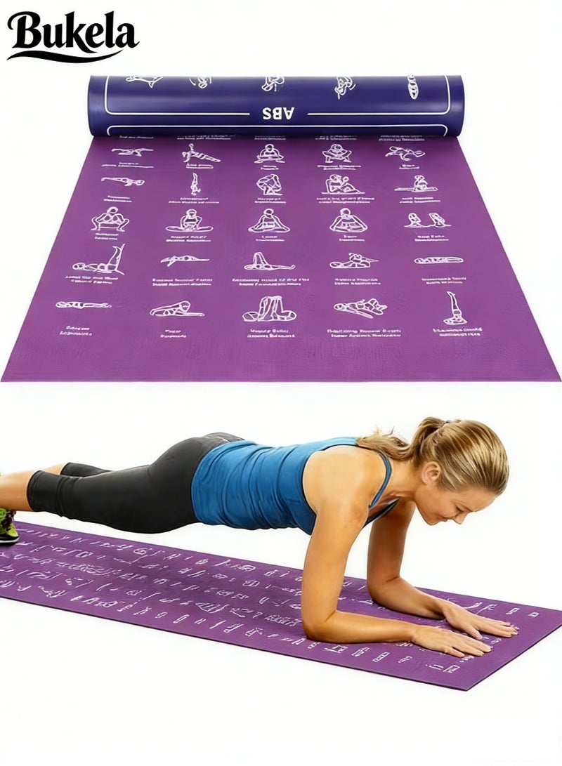 Bukela Fitness Yoga Mat Thick for Women and Men - Large, Yoga Mat Non Slip 4mm Thick, 68 Inch *24 Inch, Non Slip Exercise Mats w/ 75 Printed Yoga Poses for Pilates, Workout and Stretching - Home and Gym Essentials Non-Toxic, Non-Slip Yoga Mats for Unisex(Purple, Includes straps and mesh bag) - Image 1